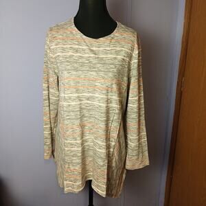 Pure Jill L Petite Womens Tunic.Pink And Gray Strip. LS